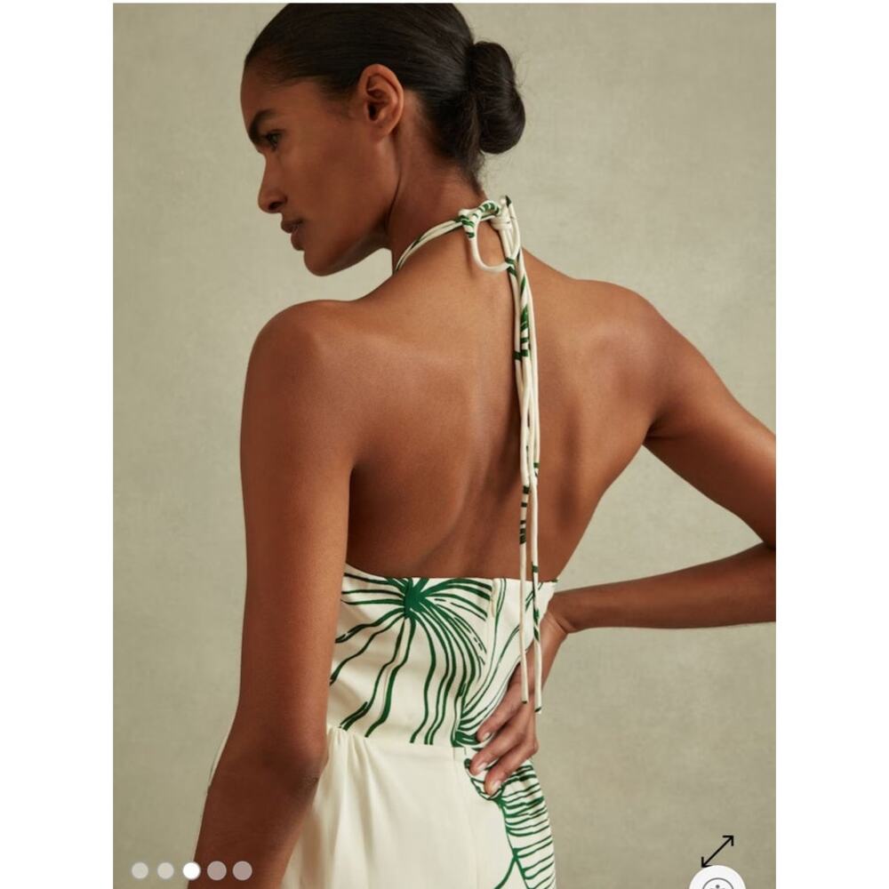 NWT: Reiss Lexi Floral Sketch Halter Neck Maxi Dress in White / Green - Picture 3 of 13